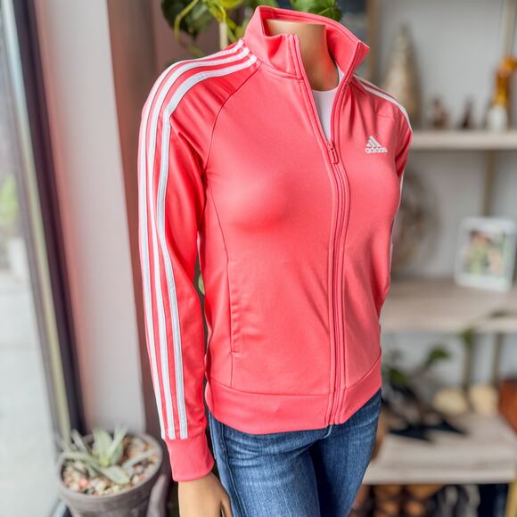 Adidas Women's XS Primegreen Essentials Warm-Up Slim 3-Strips Track Jacket Pink - Picture 3 of 9